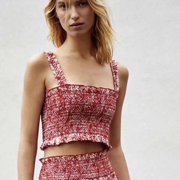 Free People Tops - Free People Endless Summer Thalia Smocked Crop Top in Red Ivory Combo Small $118